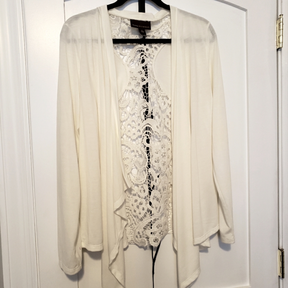 Dana Buchman cover up/ sweater, crochet in the back in XL